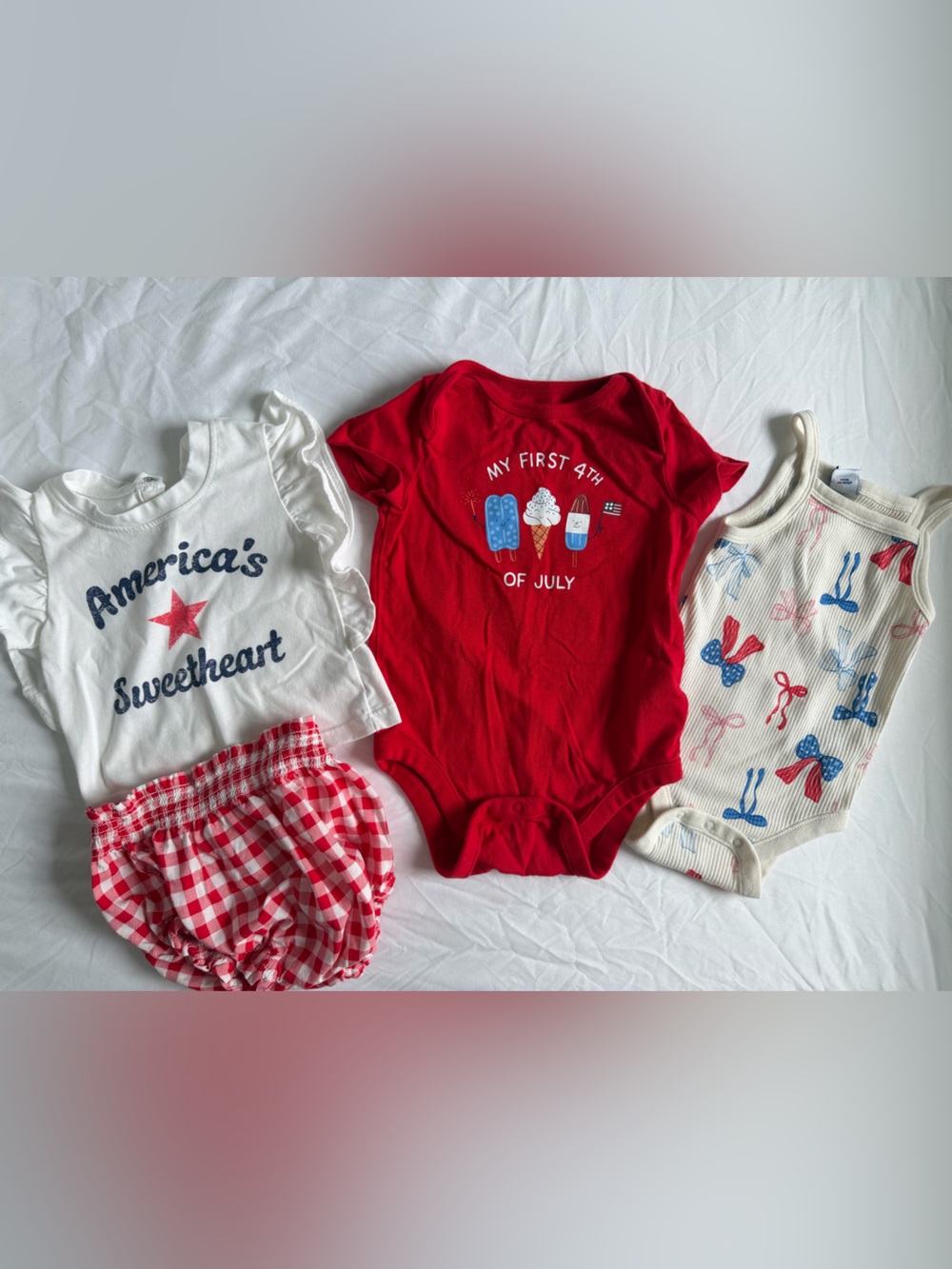Baby girl 3-Pack Patriotic outfits - Red, White & Blue